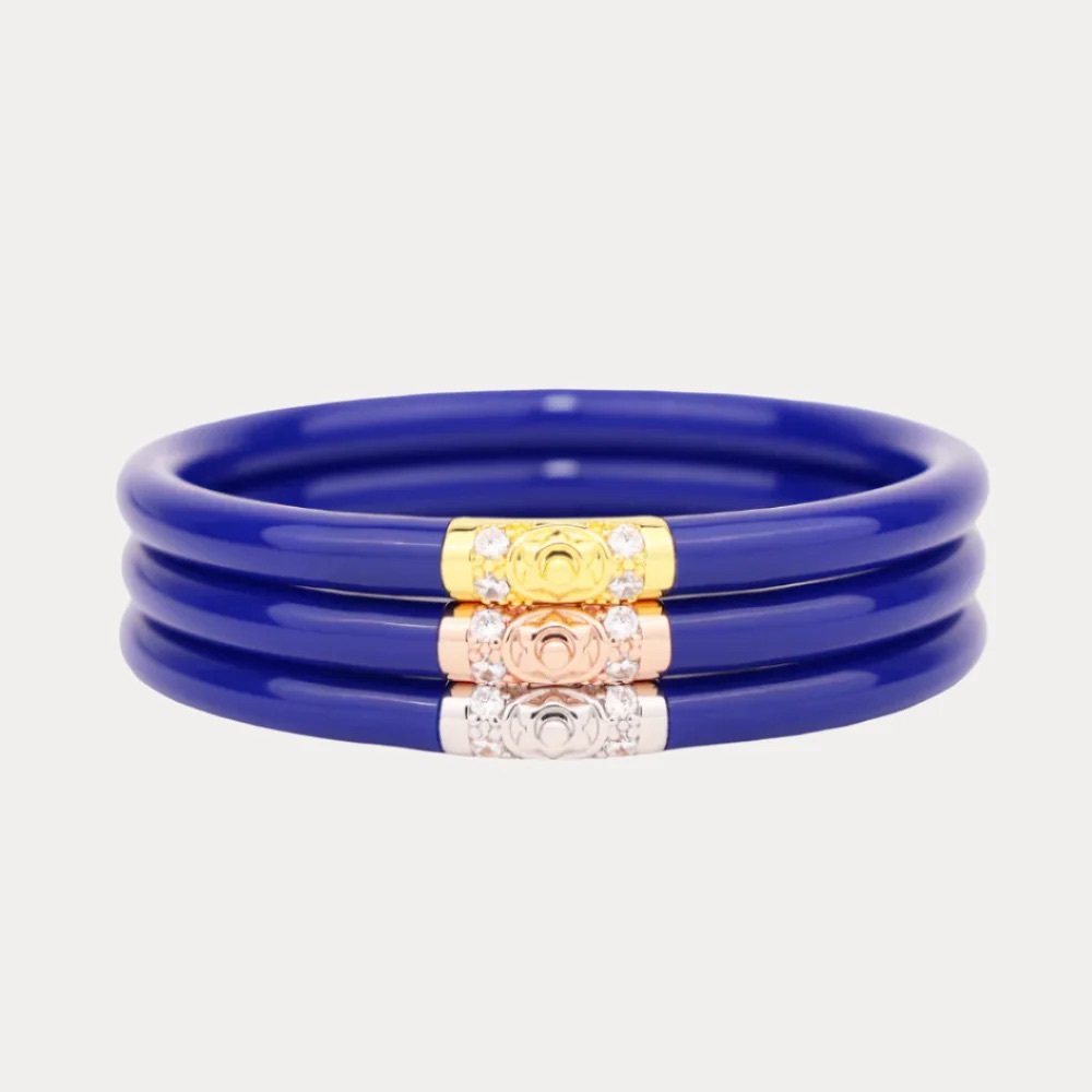 BudhaGirl Blue LapisThree Kings Bracelet Set with Gold, Silver, and Rose Accents